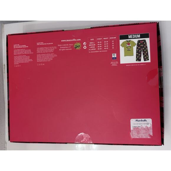 Dr. Seuss Grinch Men’s Pajama Gift Set In Box Size Medium Fleece Bottom/T-shirt - Picture 4 of 7